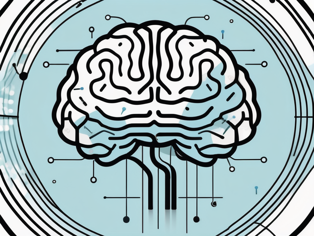 A stylized brain with various points highlighted and connected by lines