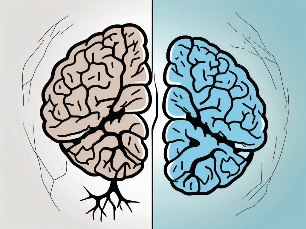 A brain split into two halves