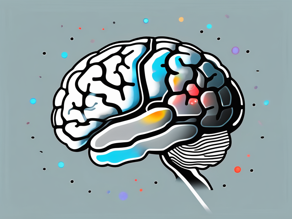 A brain with various colored lights indicating stimulation points