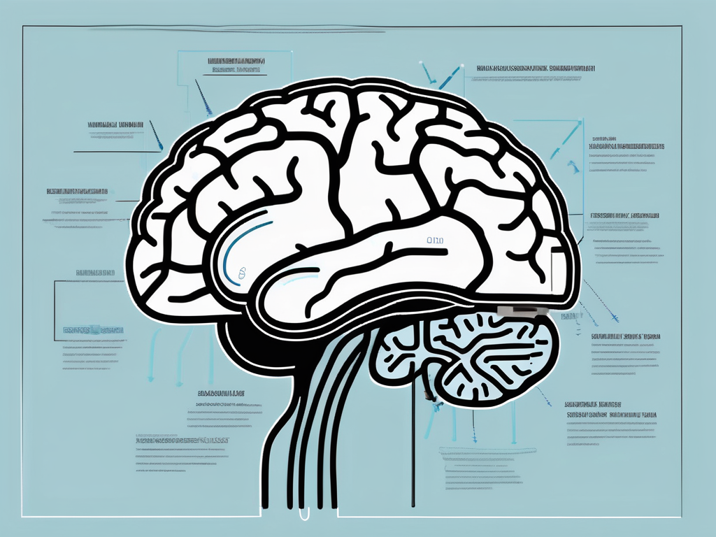 A brain with various areas highlighted and a deep brain stimulation device nearby