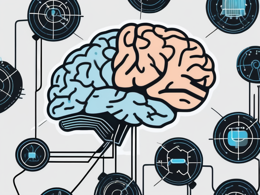 A brain with highlighted areas showing deep brain stimulation