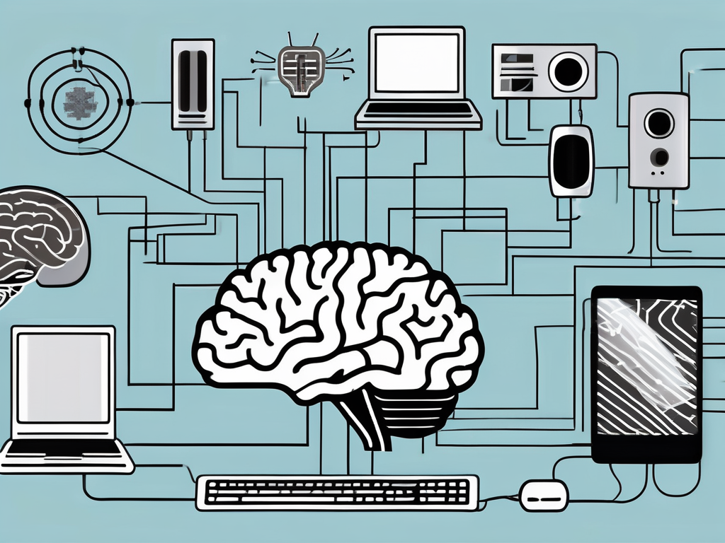 A brain with various technological devices around it