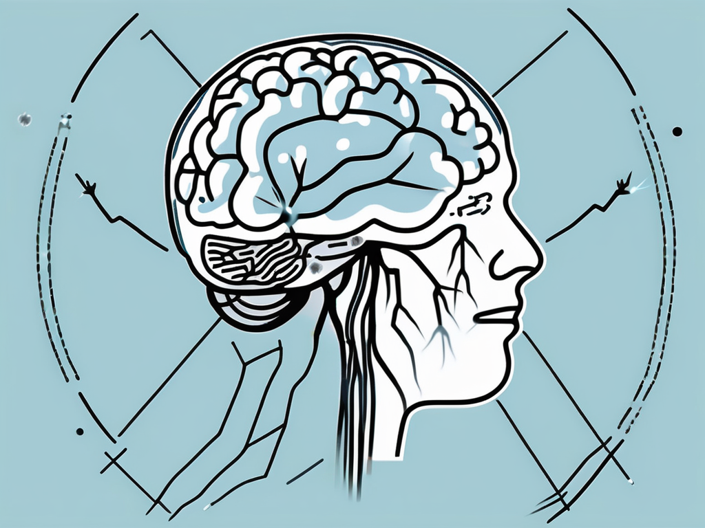 A brain with highlighted areas to represent deep brain stimulation