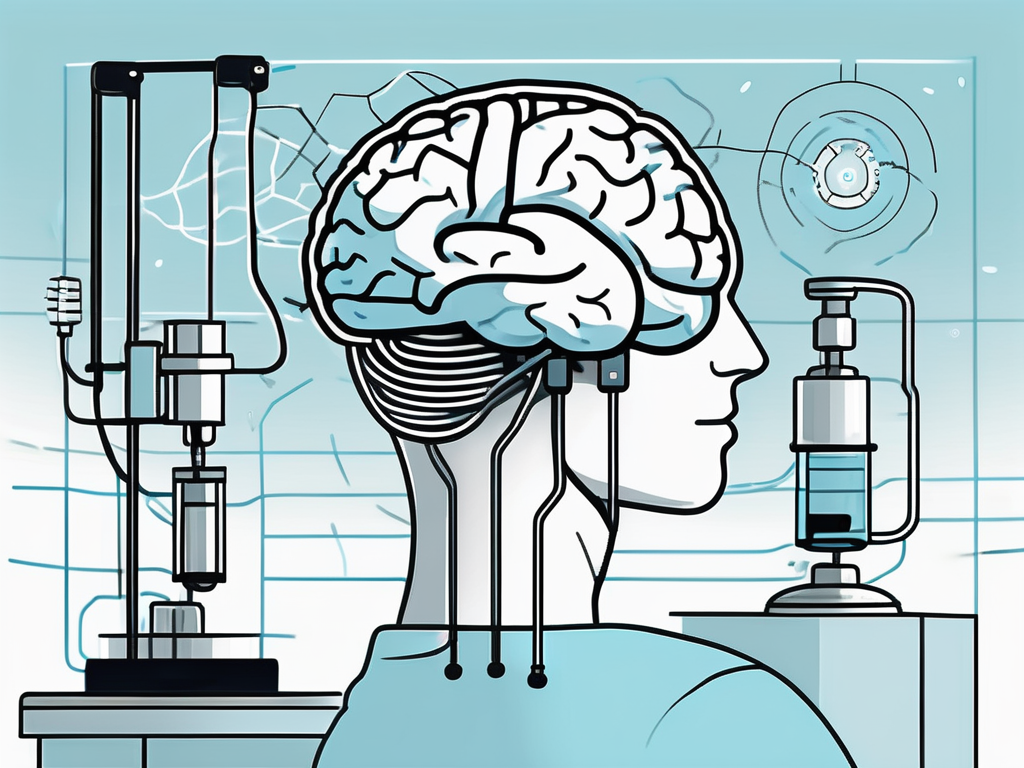 A human brain connected to some scientific equipment