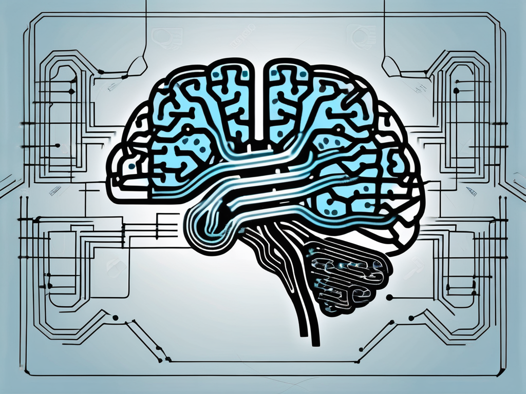 A stylized human brain with intricate circuits and electrical pulses