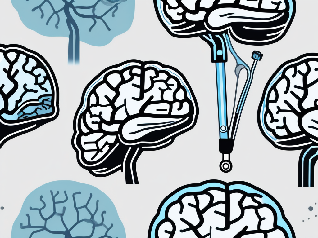 A brain with highlighted areas to indicate stimulation or lesions