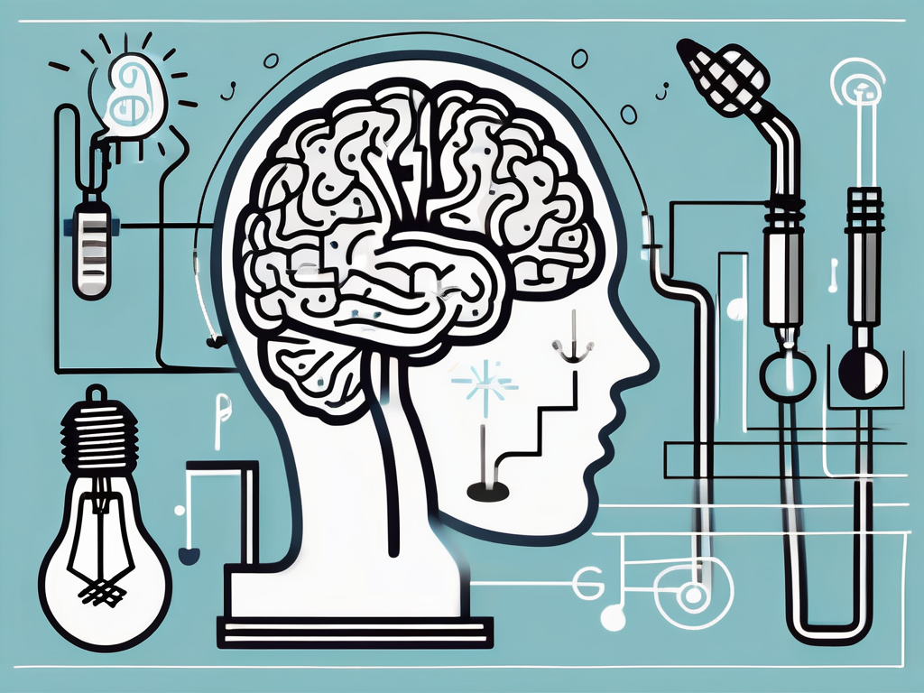 A brain connected to various stimulating objects like a music note