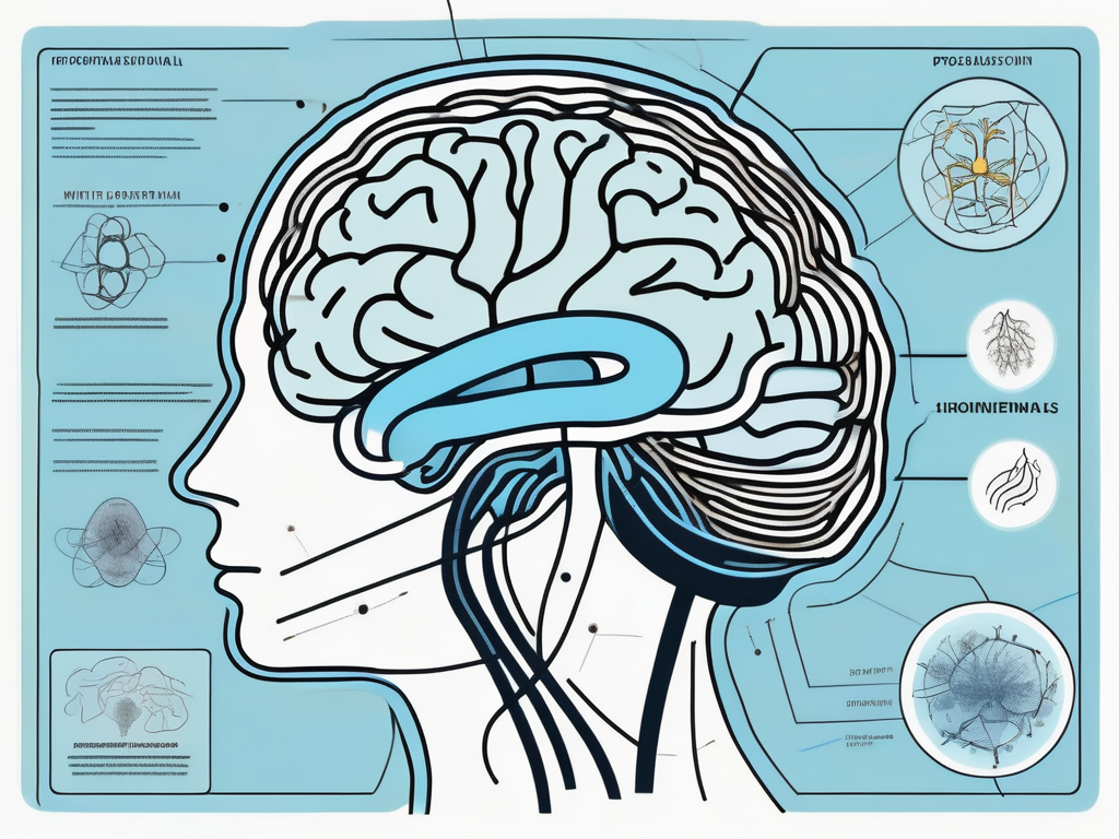 The brain with highlighted neural pathways leading to the pituitary gland