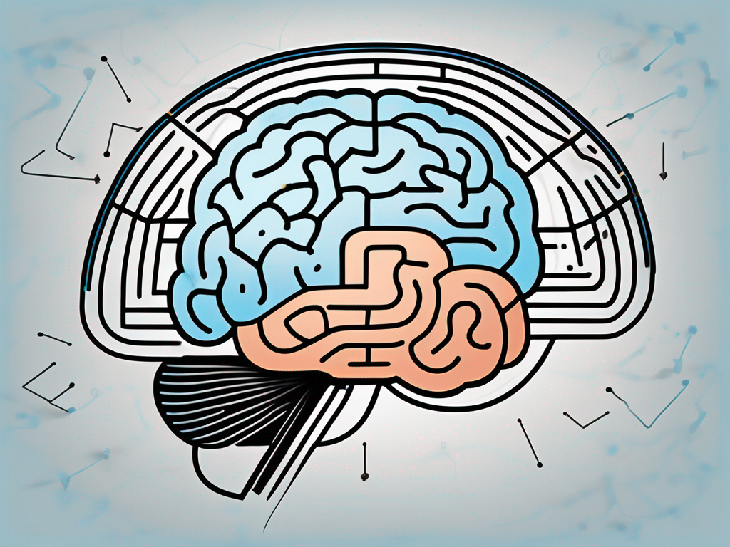 A brain with various areas highlighted and connected by electrical impulses