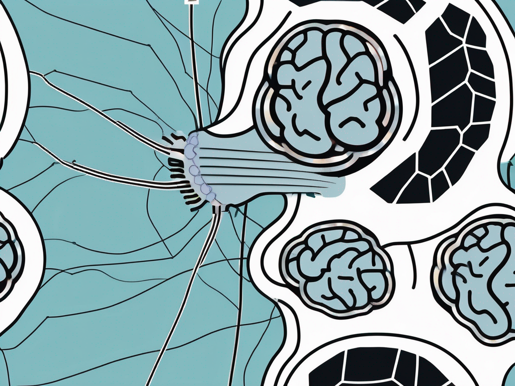 A brain with highlighted areas showing where deep brain stimulation surgery is typically performed for essential tremor