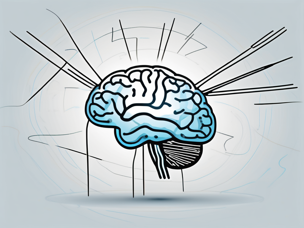 A brain with highlighted areas and electrical impulses to signify the process of deep brain stimulation