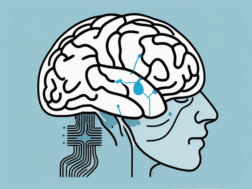 A brain with highlighted areas indicating deep-brain stimulation