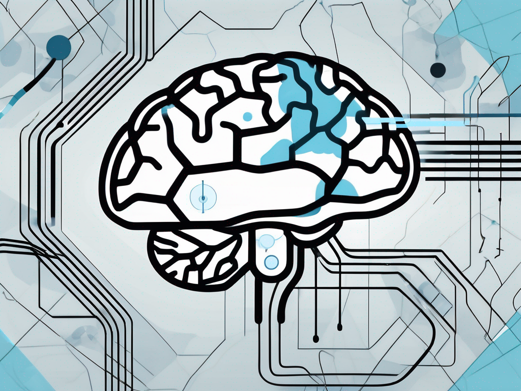 A stylized human brain with highlighted areas to represent deep brain stimulation