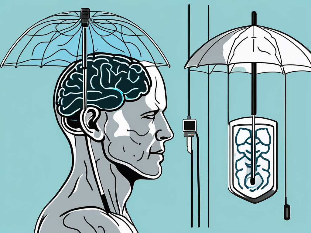 A deep brain stimulation device next to a symbolic representation of insurance