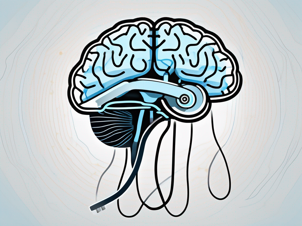 A brain with highlighted areas to indicate stimulation