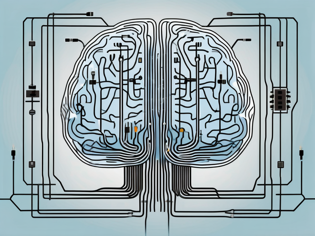 A brain with intricate electrical circuits and pulses symbolizing deep brain stimulation