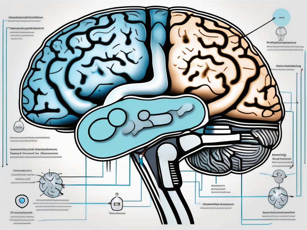 A human brain with highlighted areas indicating the regions affected during deep brain stimulation