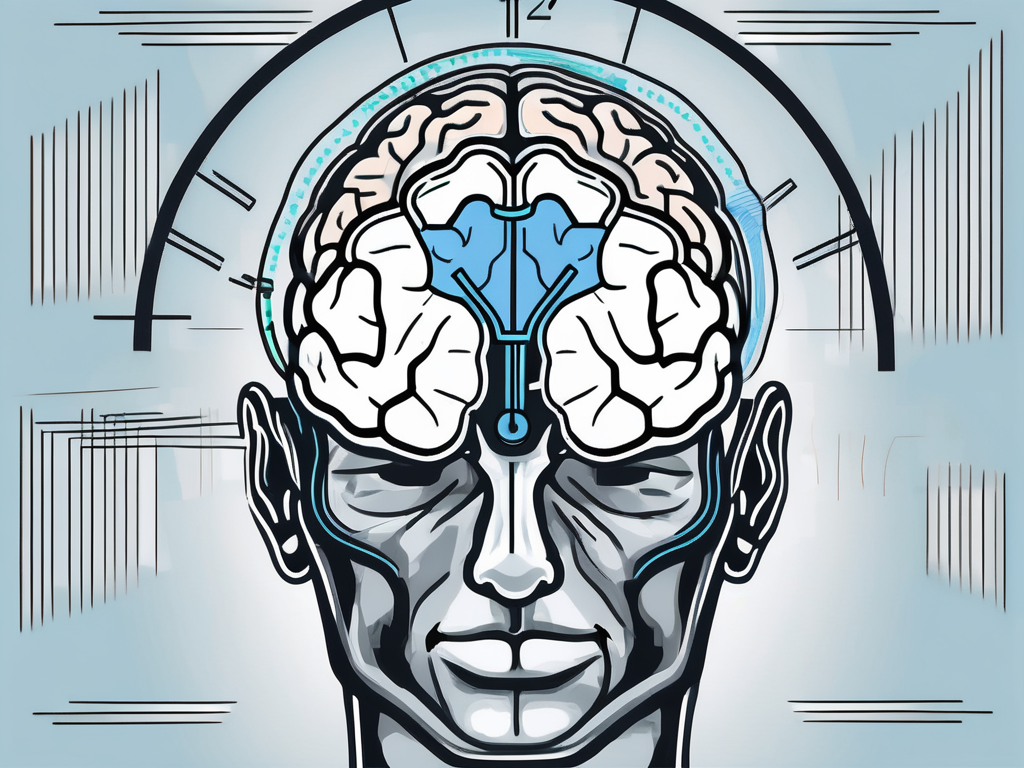 A brain with highlighted areas indicating the regions targeted during a deep brain stimulation operation