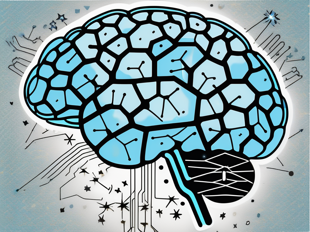 A human brain with highlighted areas representing deep brain stimulation