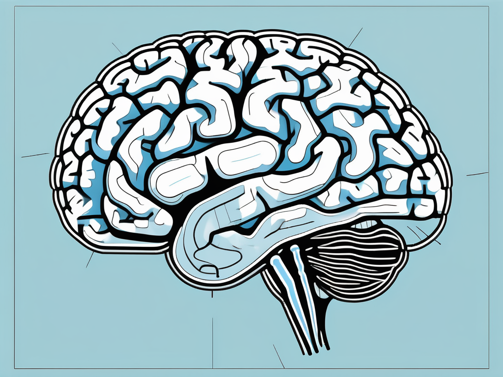 A brain with various sections highlighted and connected to a larger scale