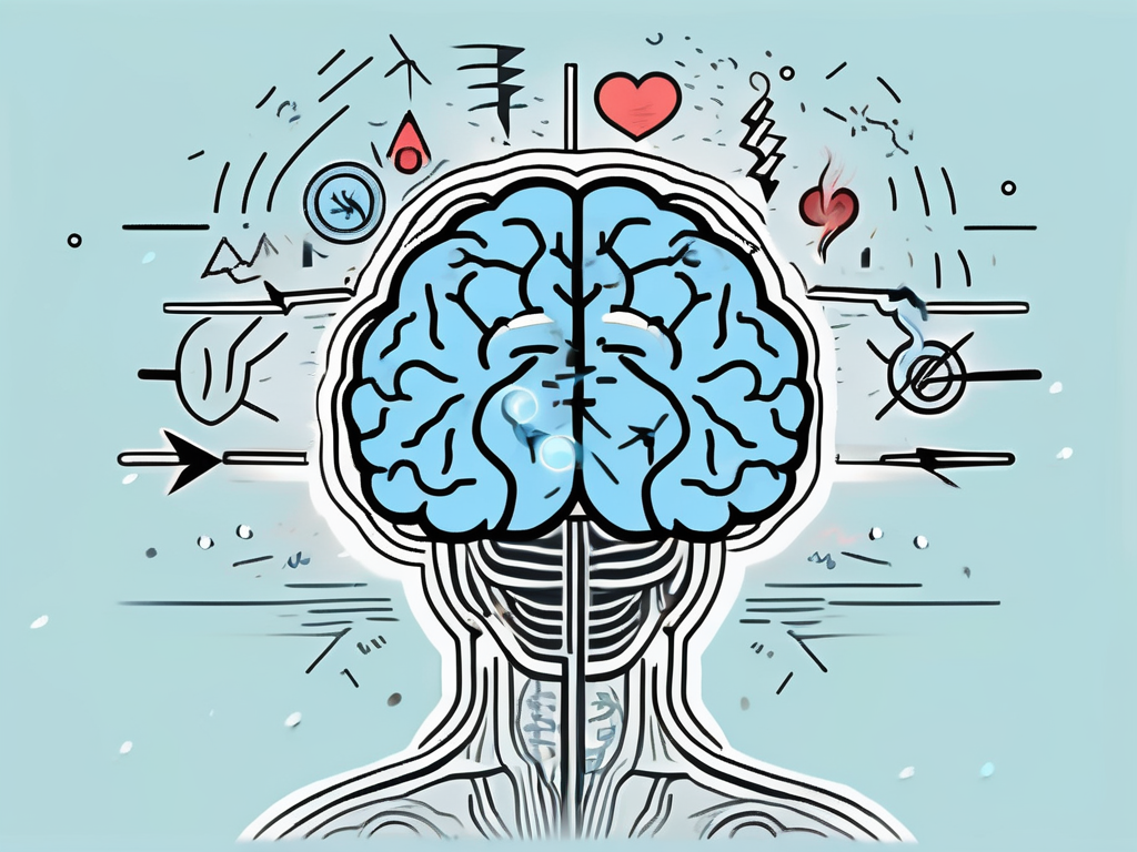 A brain with various areas highlighted and lightning bolts indicating stimulation