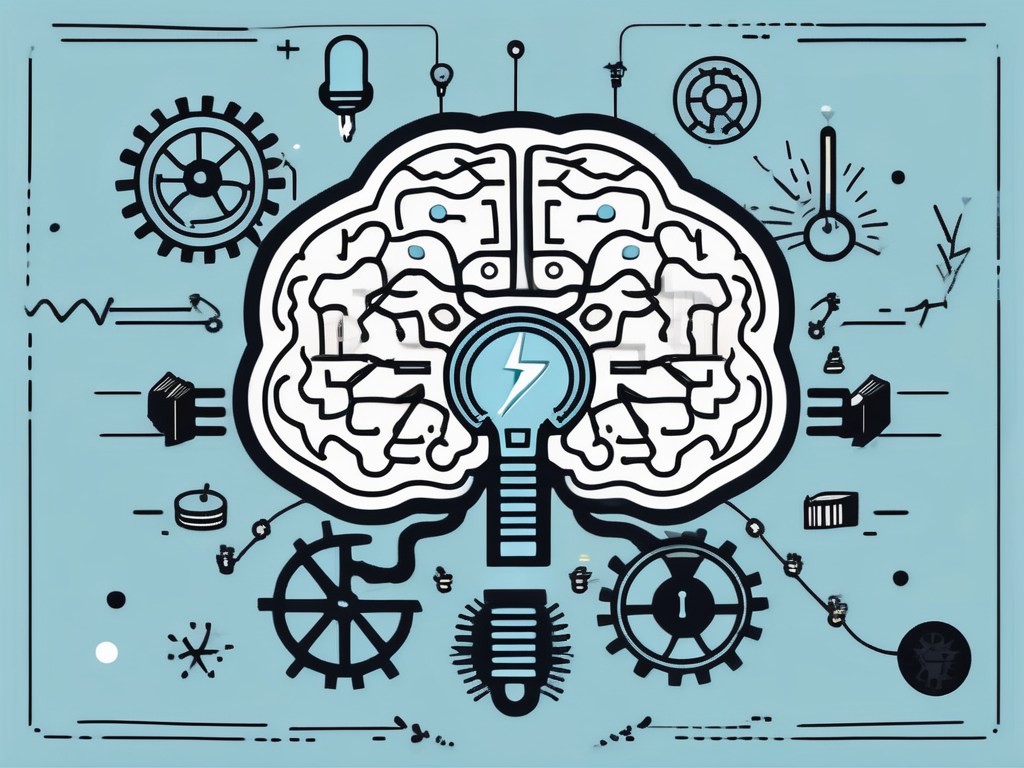 A brain with small lightning bolts indicating electrical stimulation