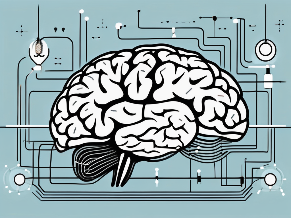 A brain with various parts highlighted and electrical pulses indicating stimulation