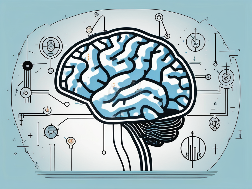 A brain with highlighted areas indicating deep brain stimulation