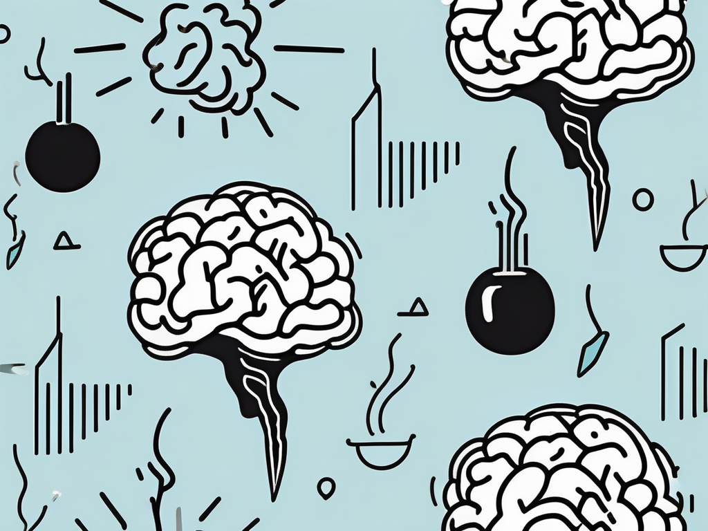 A brain with various areas highlighted and connected to symbols of food and a lightning bolt to represent stimulation