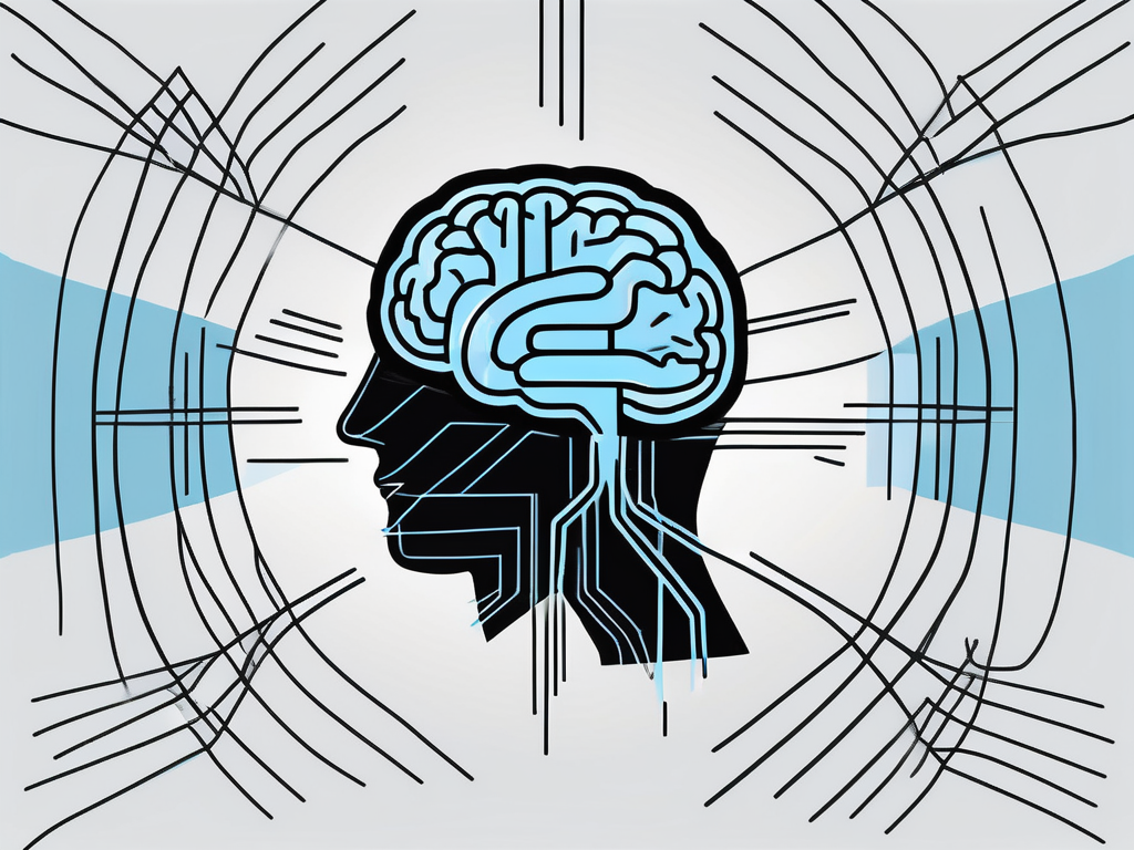 A brain with different sections highlighted and electrical impulses symbolizing stimulation