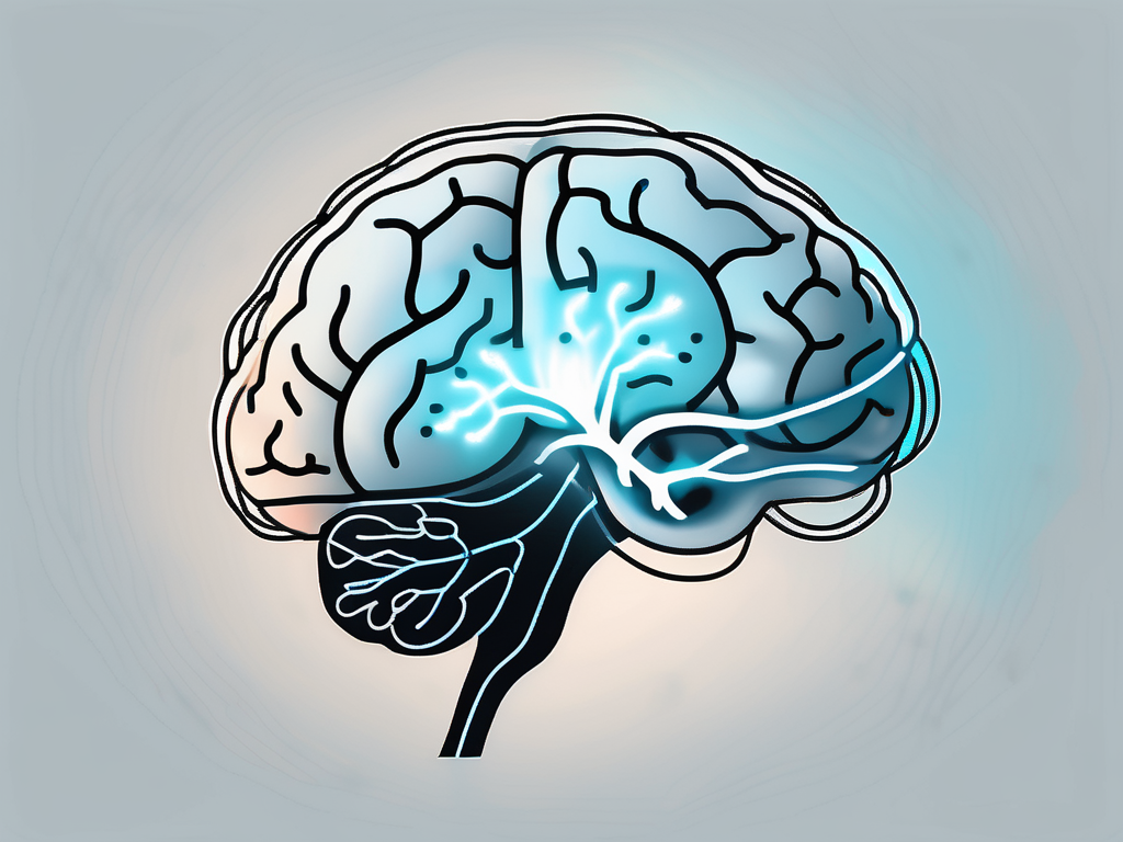 A brain with glowing points connected by electrical pulses