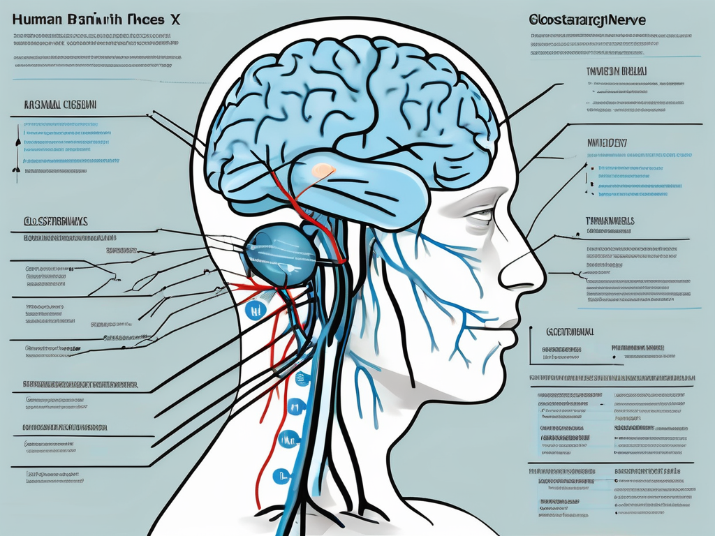 The human brain with the cranial nerves highlighted