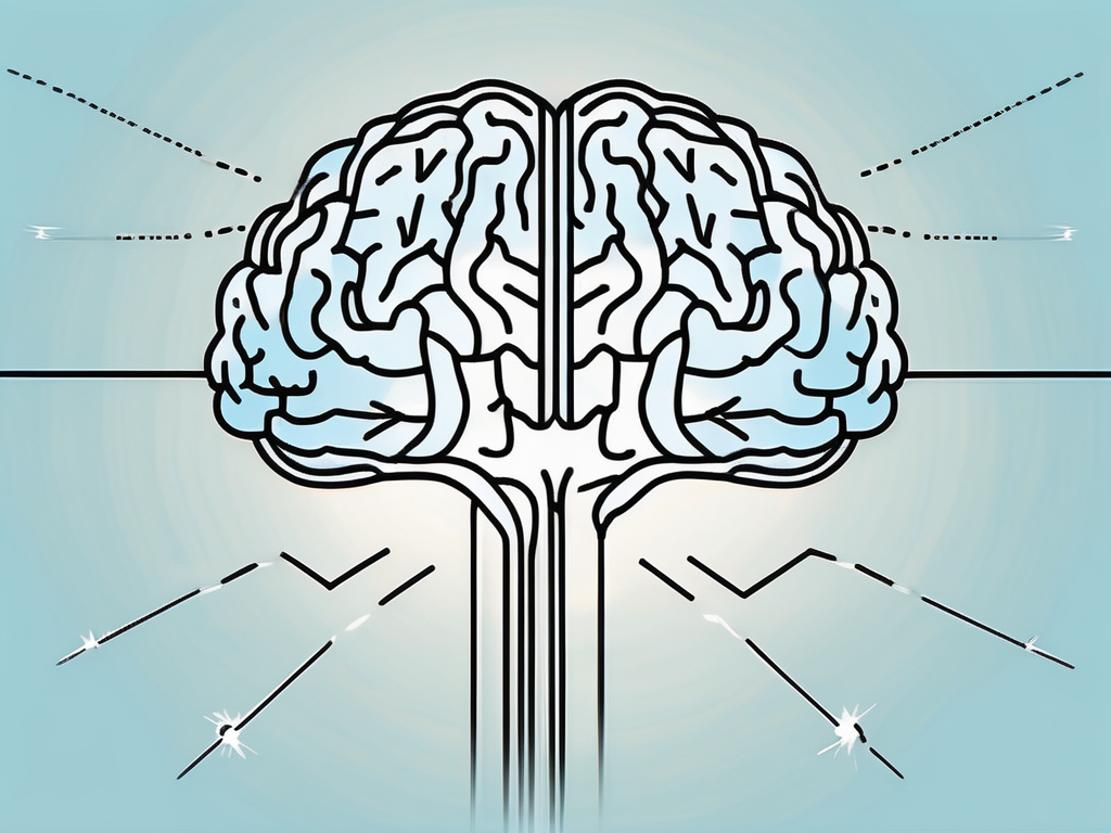 A brain with various points highlighted and connected by lightning bolts