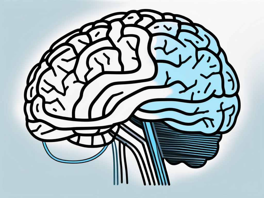 A brain with highlighted areas and electrical impulses