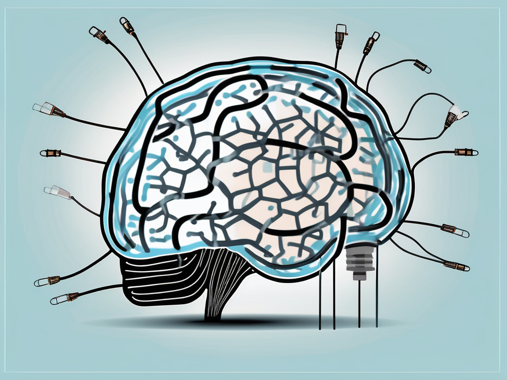 A brain with wires connected to a piggy bank