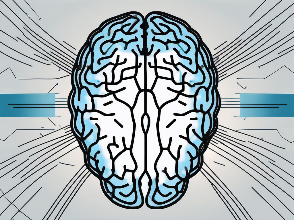 A stylized human brain with small electrical pulses or waves emanating from a specific area to represent the concept of deep brain stimulation