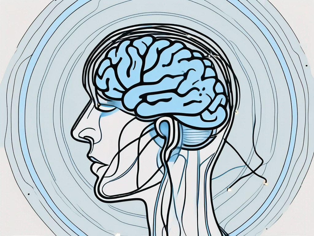 A stylized human brain with symbolic electrical impulses or waves to represent the concept of invasive brain stimulation