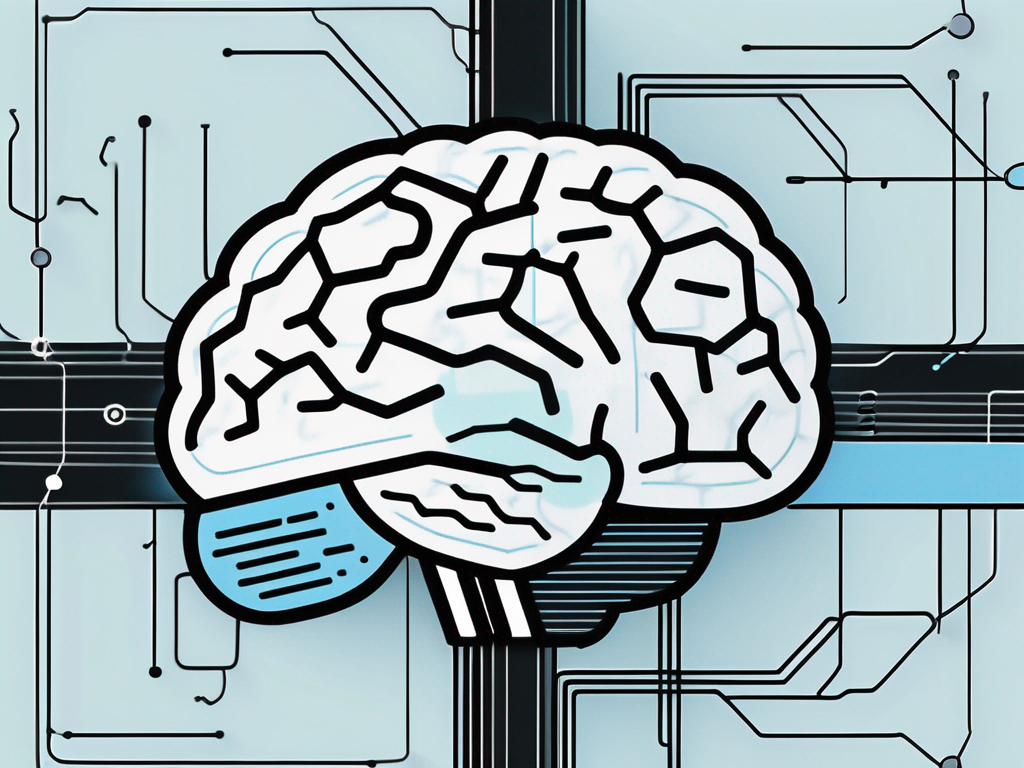 A brain with highlighted areas connected to a digital clock