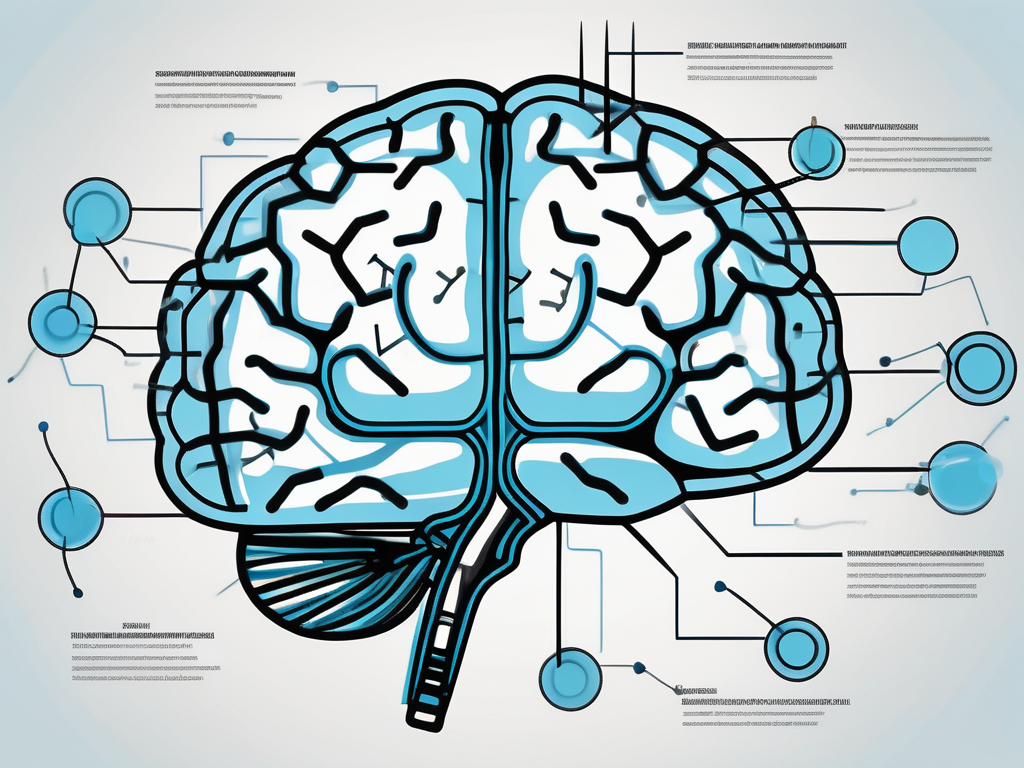 A stylized human brain with highlighted areas to signify stimulation