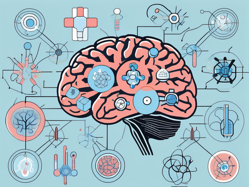 A human brain with various highlighted areas to indicate activity