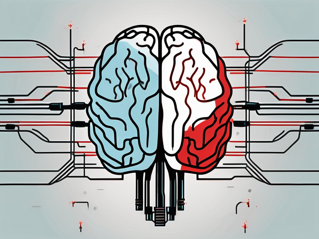 A stylized human brain with small electrical pulses or waves showing the concept of deep brain stimulation