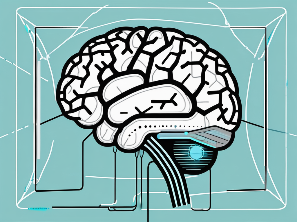 A brain with areas highlighted and a crossed-out symbol over a medical device implying deep brain stimulation