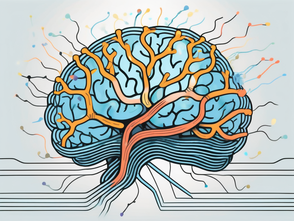 The brain with colorful neural pathways