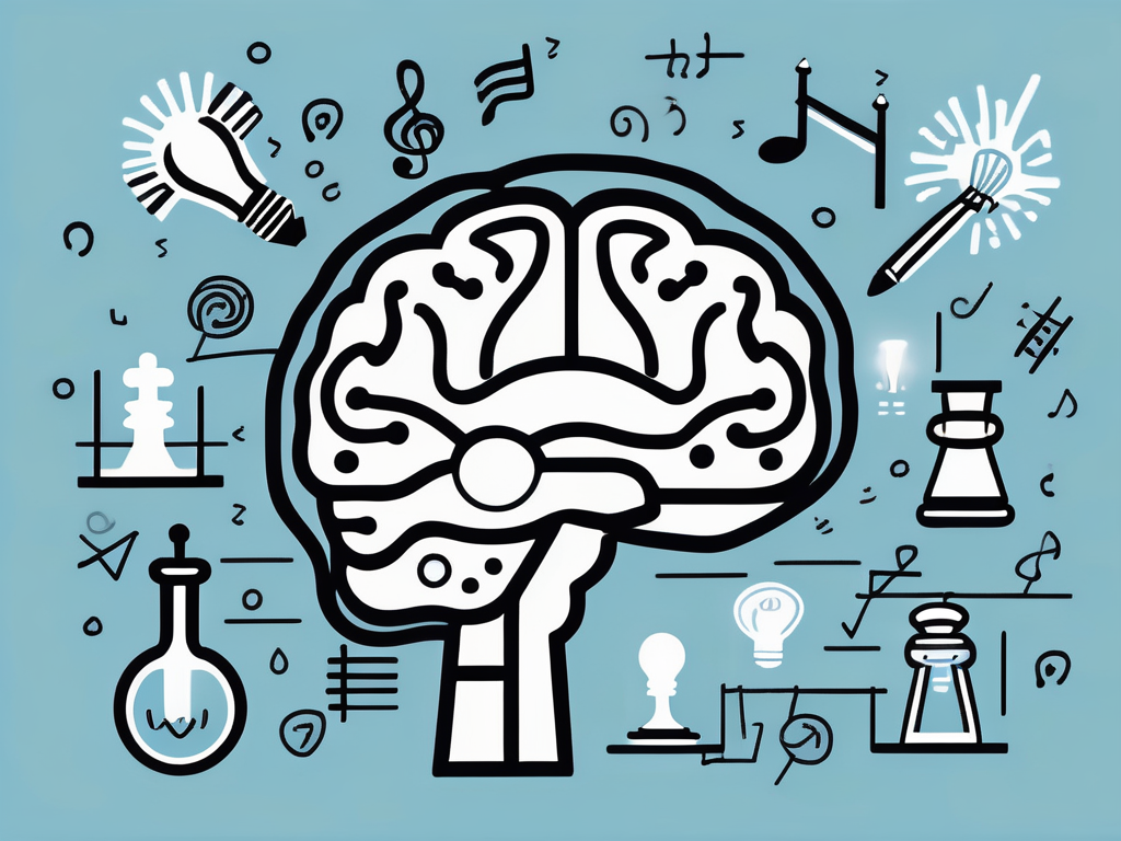 A brain with various activity symbols like a light bulb