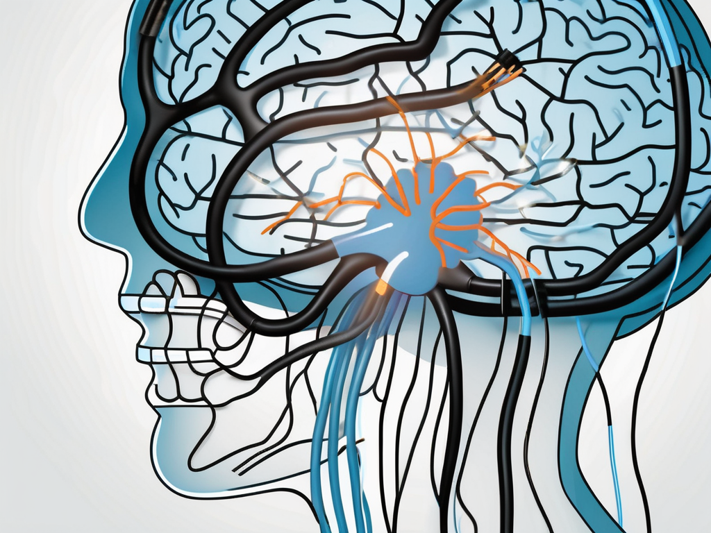 A brain with highlighted areas representing the parts targeted during deep brain stimulation