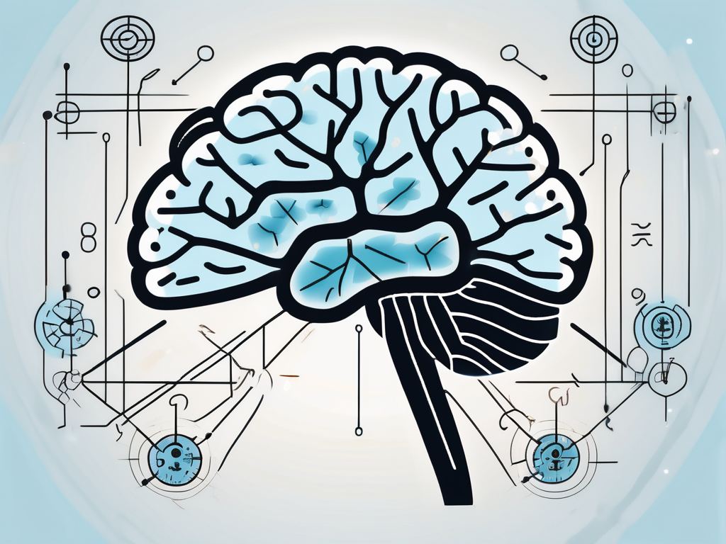 A brain with highlighted areas indicating deep brain stimulation