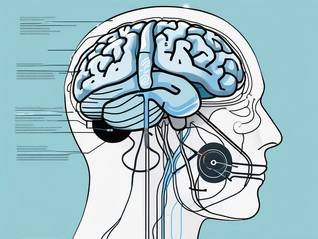 A brain connected to a deep brain stimulation device