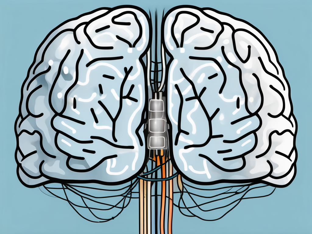 A brain with small electrical impulses highlighting the areas targeted during deep brain stimulation