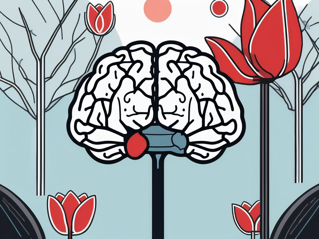 A brain with highlighted areas to represent deep brain stimulation