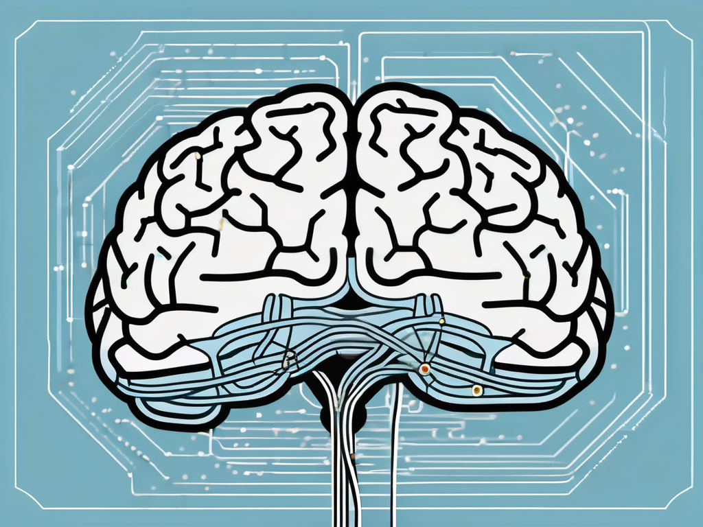 A brain with various sections illuminated and connected by electrical pulses